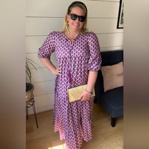 Purple Printed Maxi Dress with V-Neck